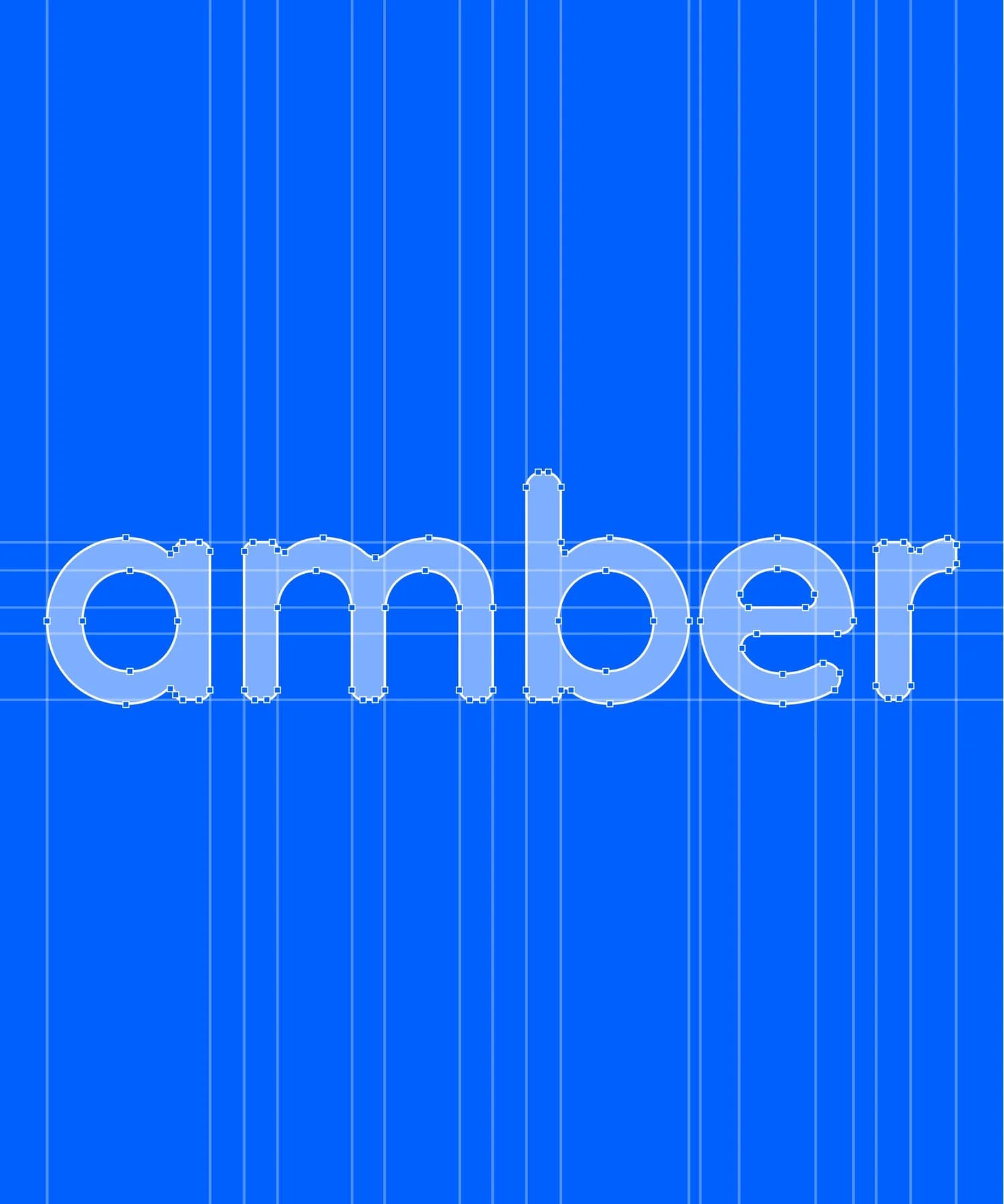 Construction typographique du logotype Amber, tracés et points d'ancrage sur grille bleue